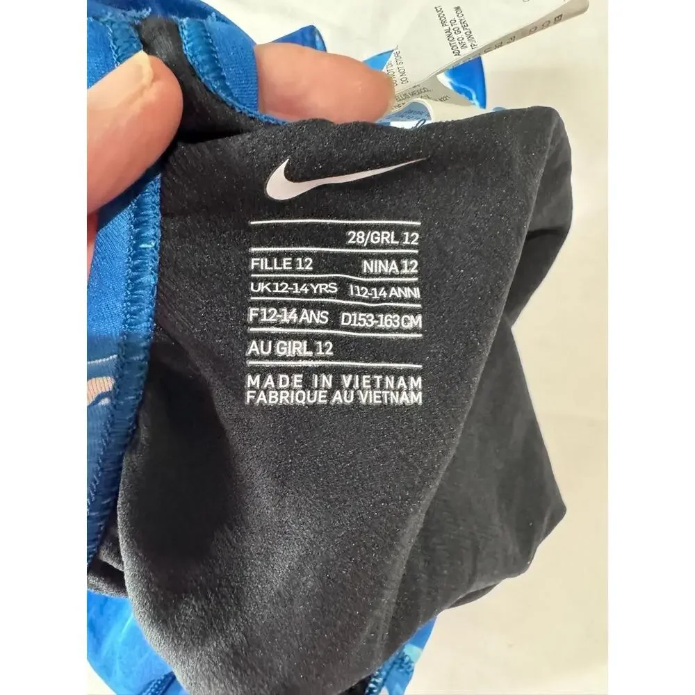 Nike Blue One-Piece Nike‎ Logo Womens Swimsuit Size 28 GRL 12